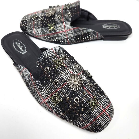 Atalina Jeweled Mule Slides Size US women's size 11-11.5 Black Plaid Jewels - Picture 1 of 8